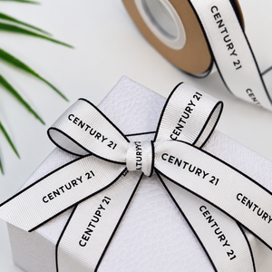 CENTURY 21 Edged White Cosgrain Ribbon, New