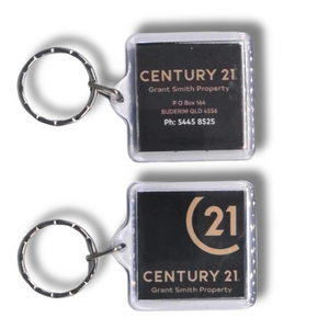 Square Lens Keyring with Your Logo - 2 Side Print