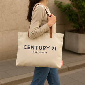 Leather Strap Canvas Tote Bag - NEW